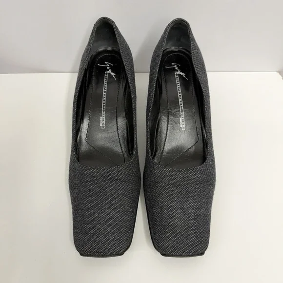 Vintage Giuseppe Zanotti Pumps Shoes Heather Charcoal Gray Wool Size 37 1/2 AA - Picture 4 of 8